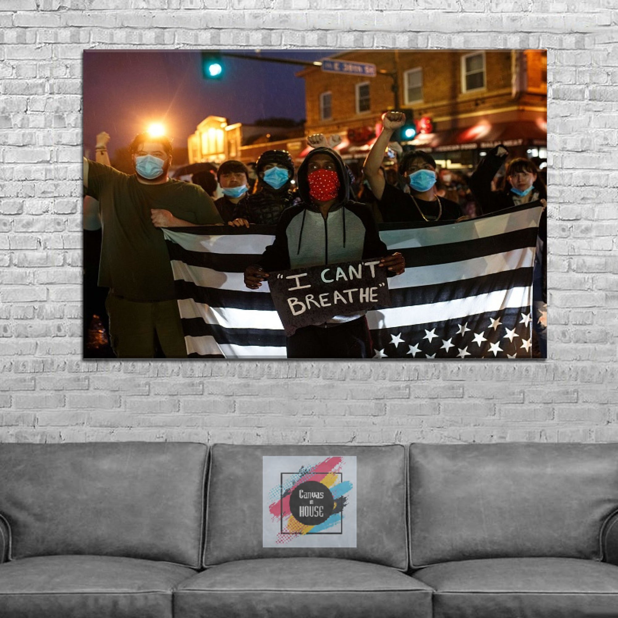 People Stand Up For Non Racist World And Justice For George Floyd I Can't Breathe 6 1 Pieces Wall Art Canvas