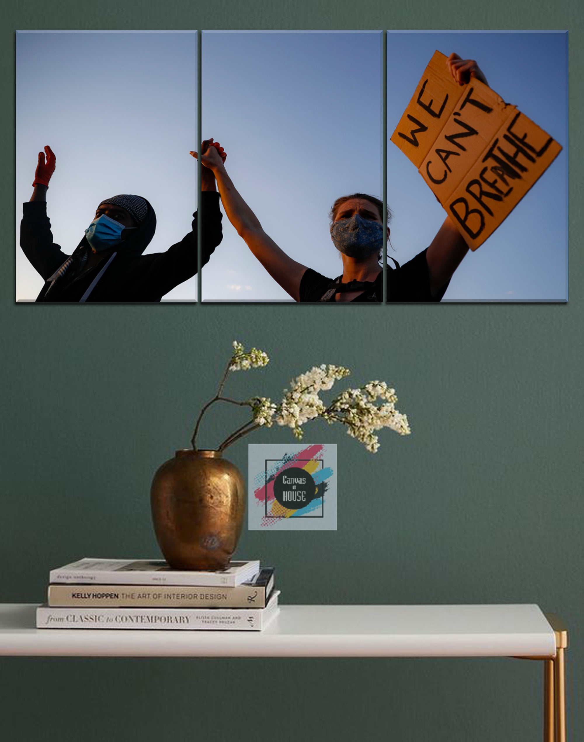 People Stand Up For Non Racist World And Justice For George Floyd I Can't Breathe 1 3 Pieces Wall Art Canvas