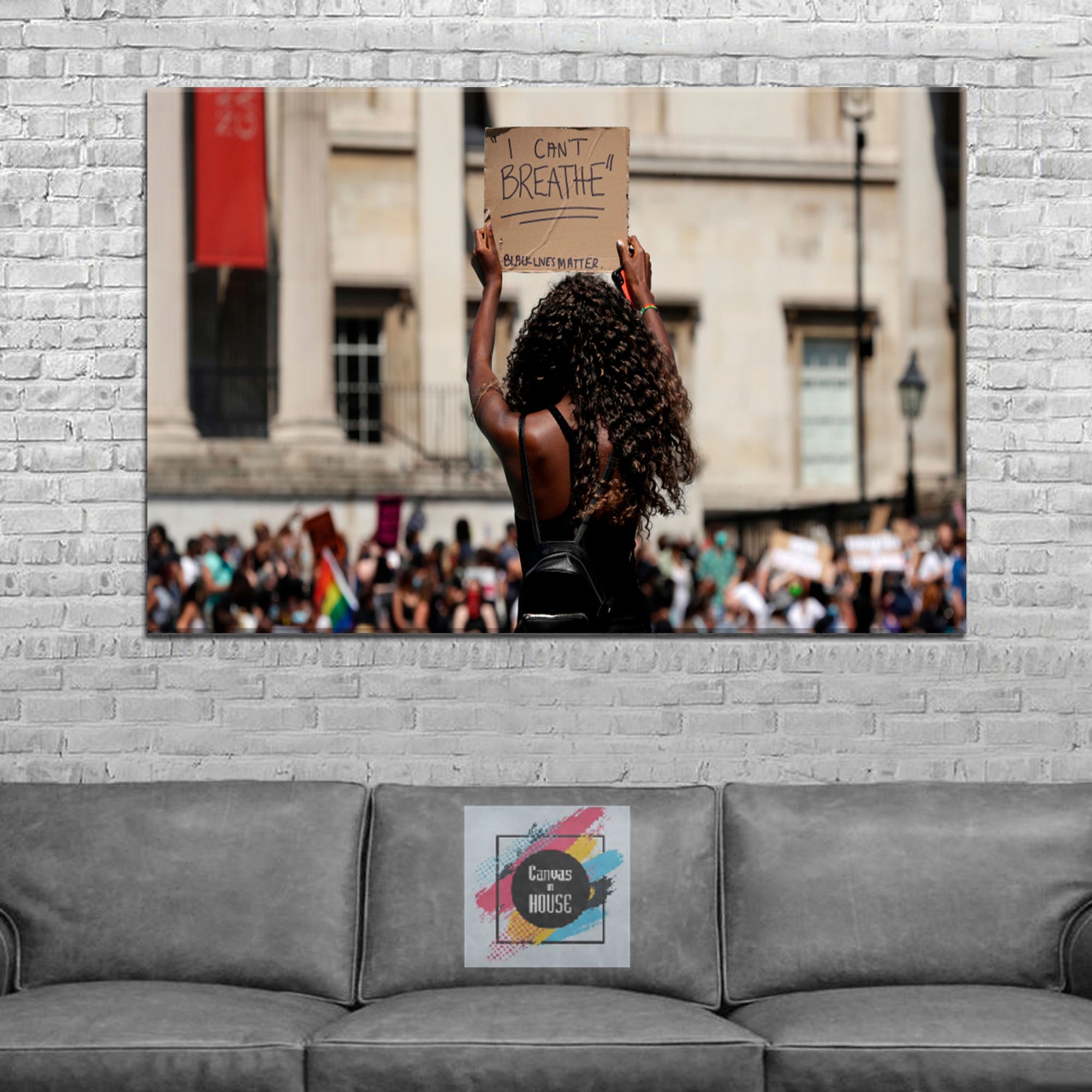 People Stand Up For Non Racist World And Justice For George Floyd I Can't Breathe 2 1 Pieces Wall Art Canvas