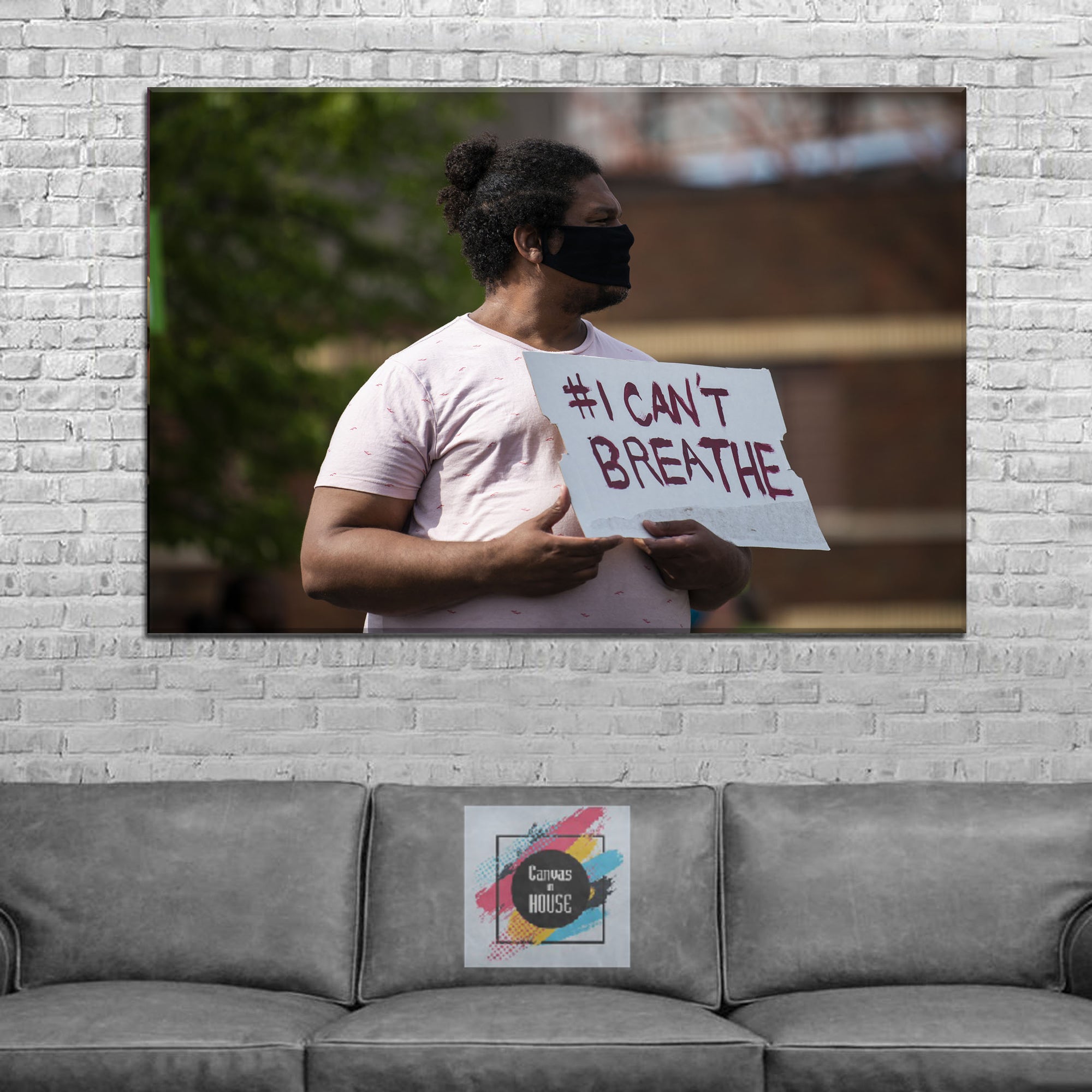 People Stand Up For Non Racist World And Justice For George Floyd I Can't Breathe 7 1 Pieces Wall Art Canvas
