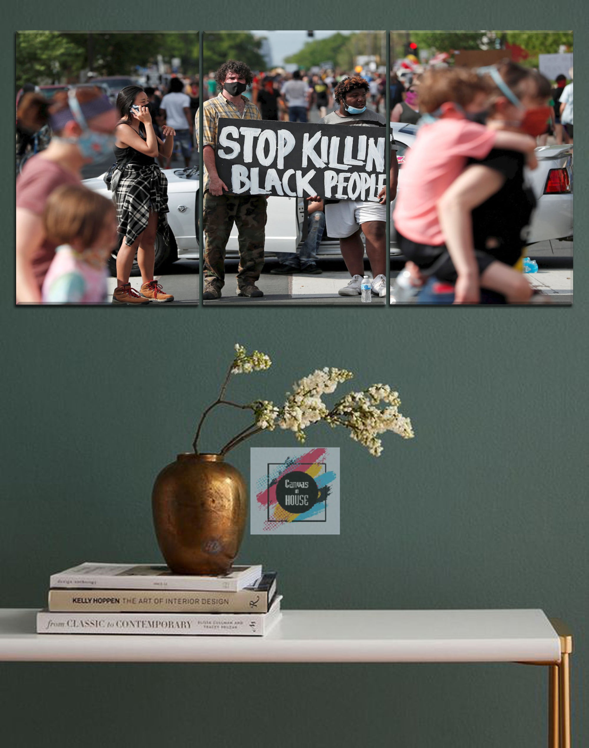 People Stand Up For Non Racist World And Justice For  George Floyd I Can't Breathe 3 3 Pieces Wall Art Canvas