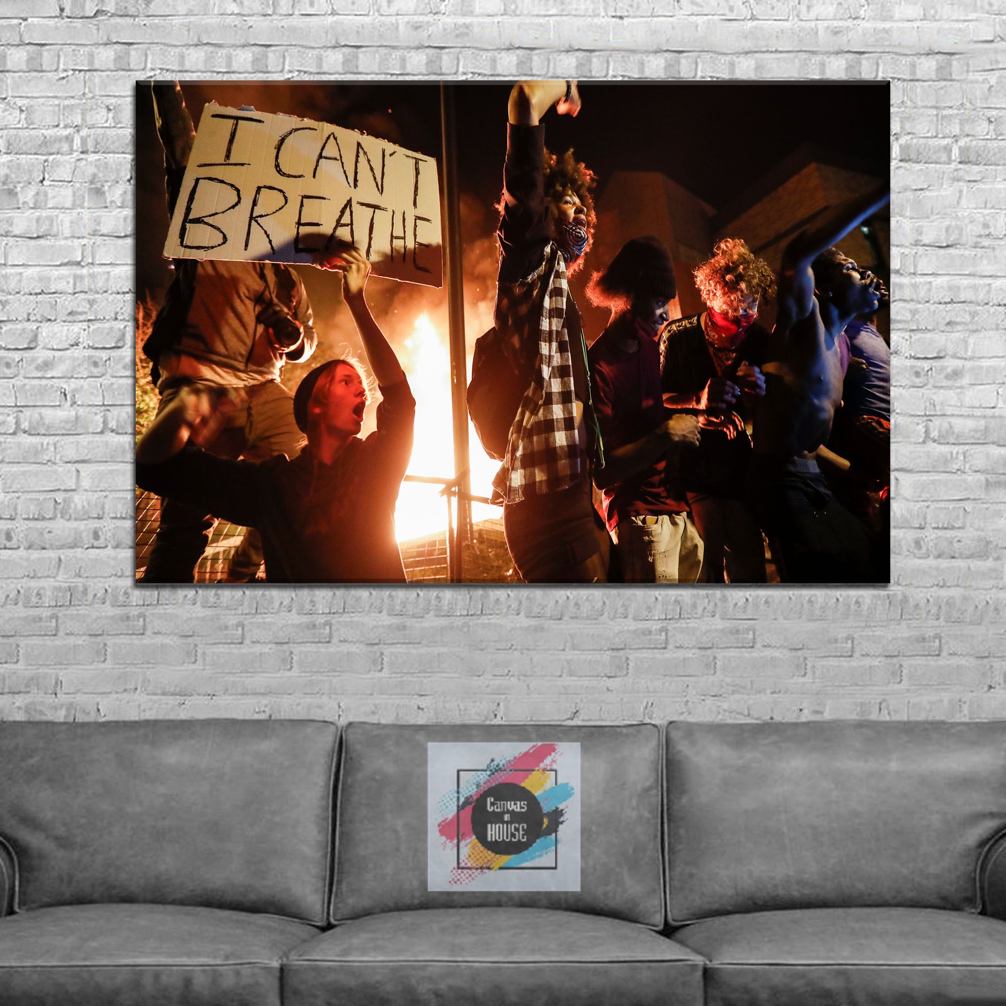 People Stand Up For Non Racist World And Justice For George Floyd I Can't Breathe 5 1 Pieces Wall Art Canvas