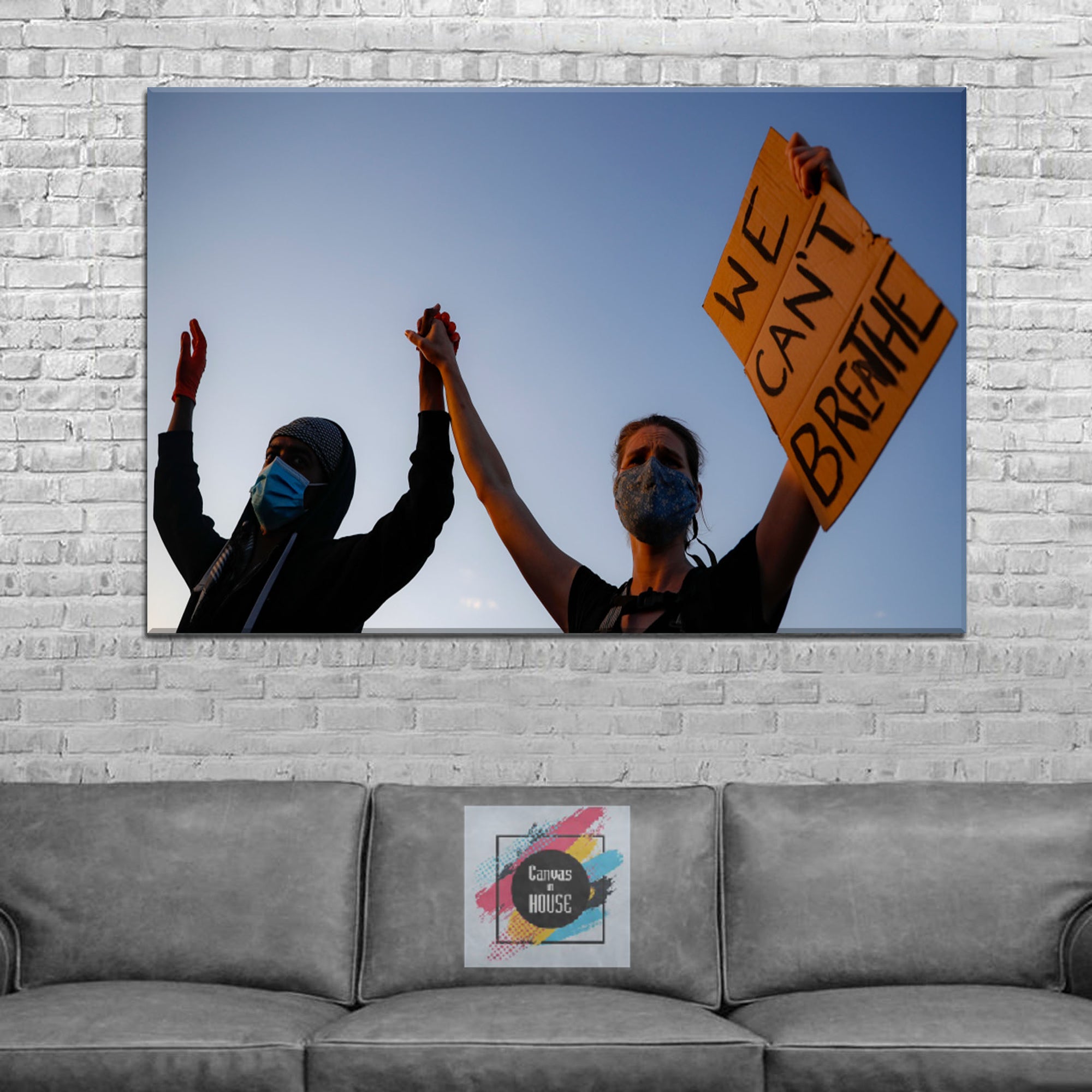 People Stand Up For Non Racist World And Justice For George Floyd I Can't Breathe 1 1 Pieces Wall Art Canvas