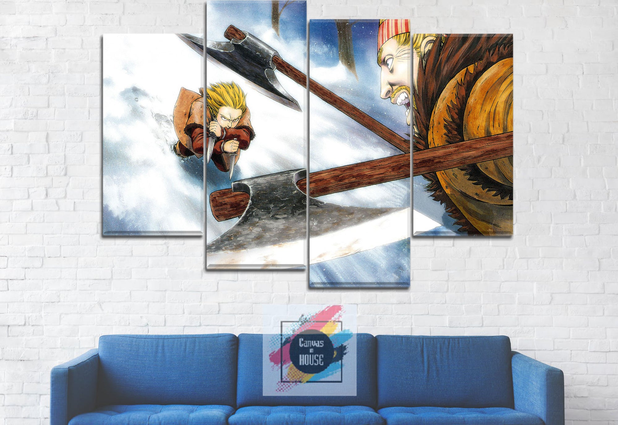 Thorfinn And Thorkell In A Fight Vinland Saga Anime 4 Pieces Wall Art Canvas