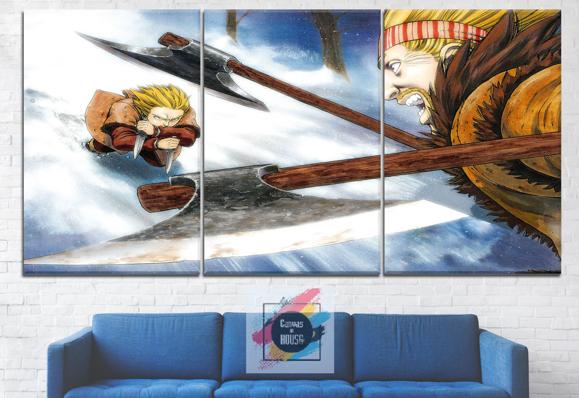 Thorfinn And Thorkell In A Fight Vinland Saga Anime 3 Pieces Wall Art Canvas