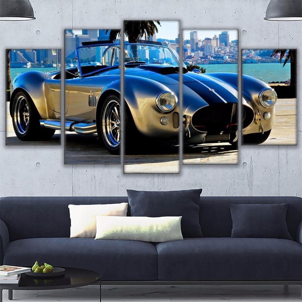 1965 Shelby Ford Mustang On The Beach Car &amp;amp; Motor  Canvas Wall Art