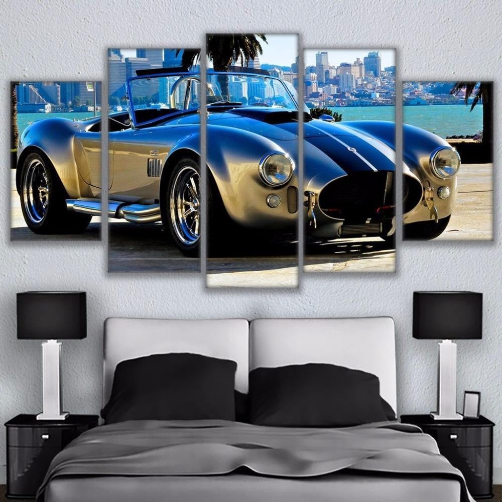 1965 Shelby Ford Mustang On The Beach Car &amp;amp; Motor  Canvas Wall Art
