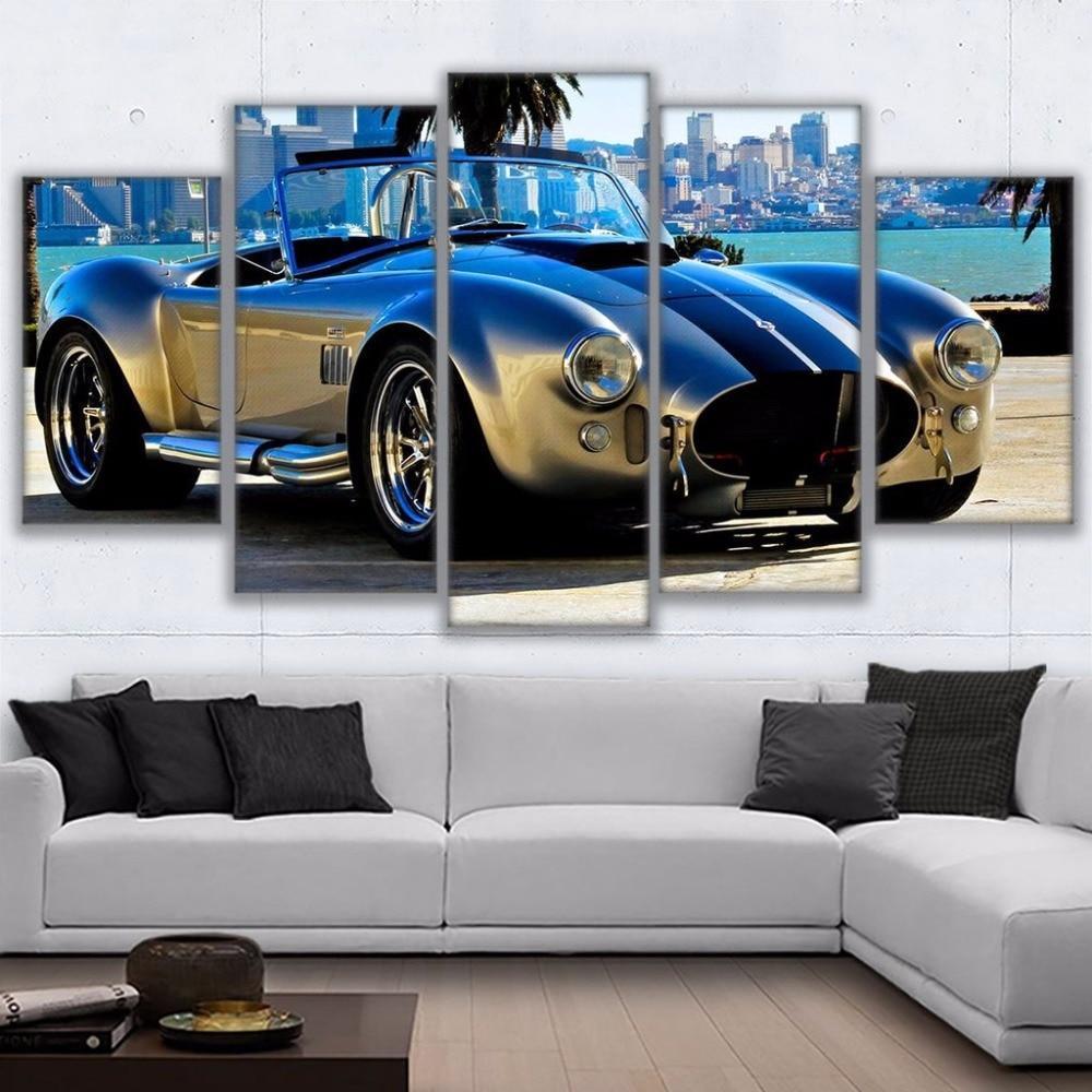 1965 Shelby Ford Mustang On The Beach Car &amp;amp; Motor  Canvas Wall Art