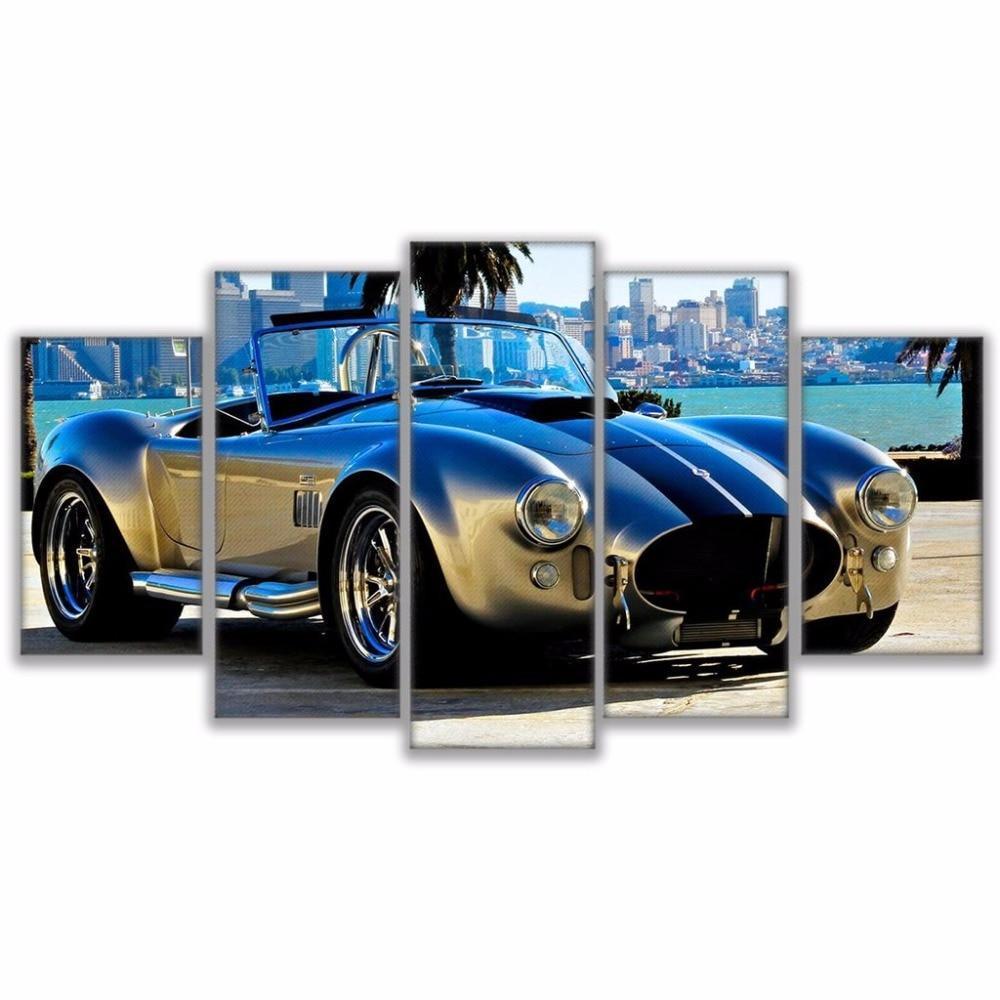 1965 Shelby Ford Mustang On The Beach Car &amp;amp; Motor  Canvas Wall Art