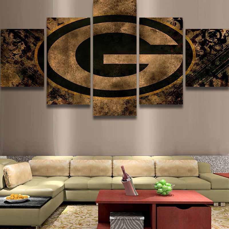5 Piece NFL Green Bay Packers Emblem Football Canvas Wall Art