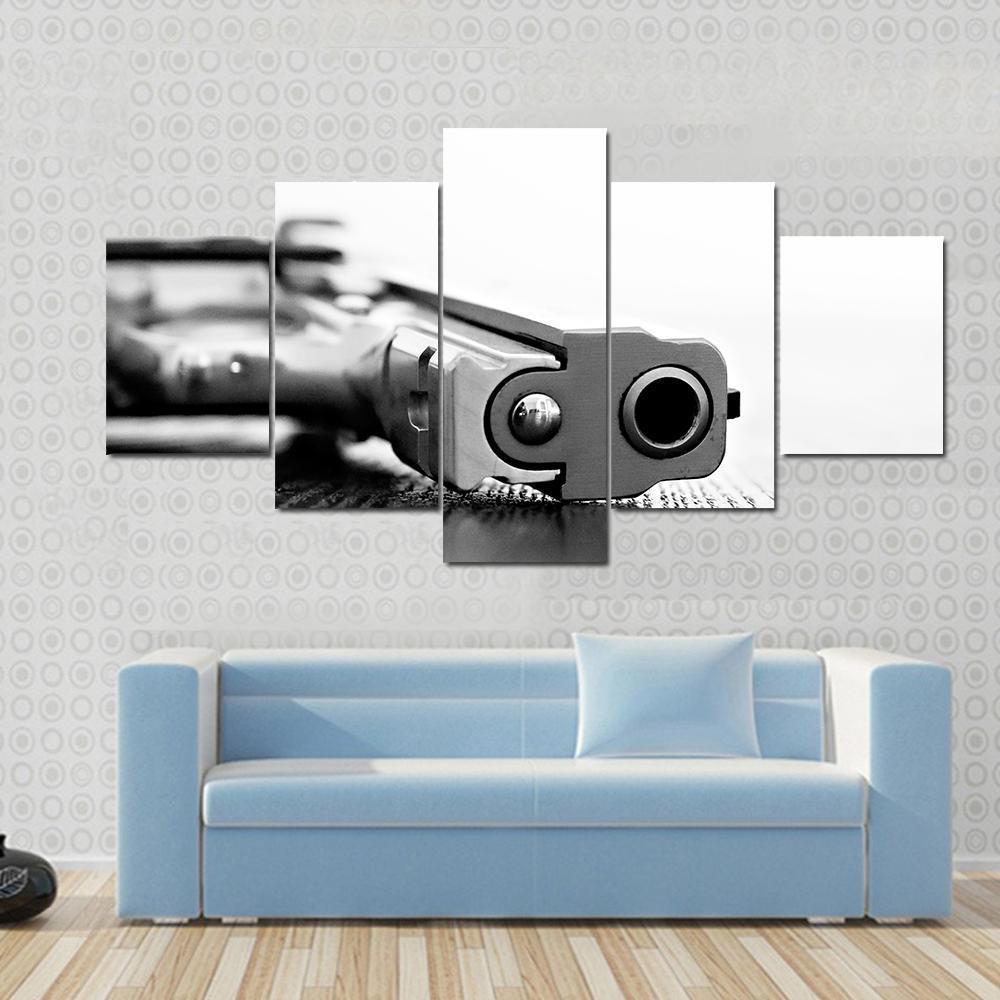 9mm Gun On Table Army Canvas Wall Art