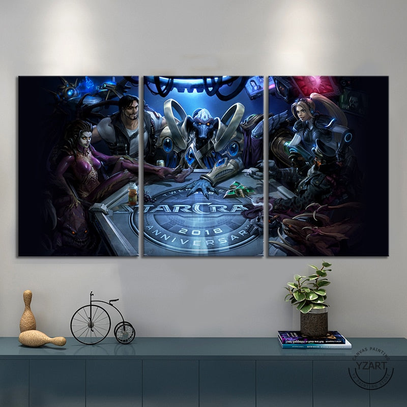 StarCraft Round Table Kerrigan Jim Raynor 3 Pieces Canvas Wall Art