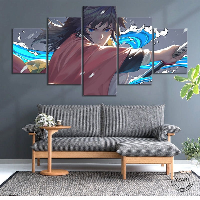 Giyu Tomioka Katana Kimetsu No Yaiba 5 Pieces Canvas Wall Art