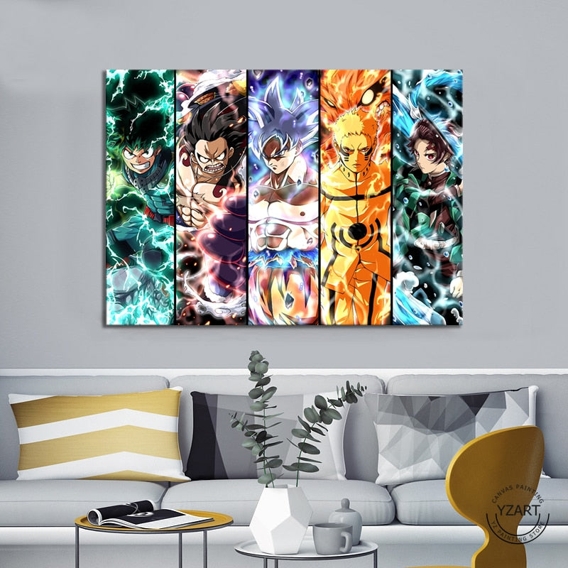 Deku&amp;amp;Luffy&amp;amp;Goku&amp;amp;Naruto&amp;amp;Tanjirou 1 Pieces Canvas Wall Art