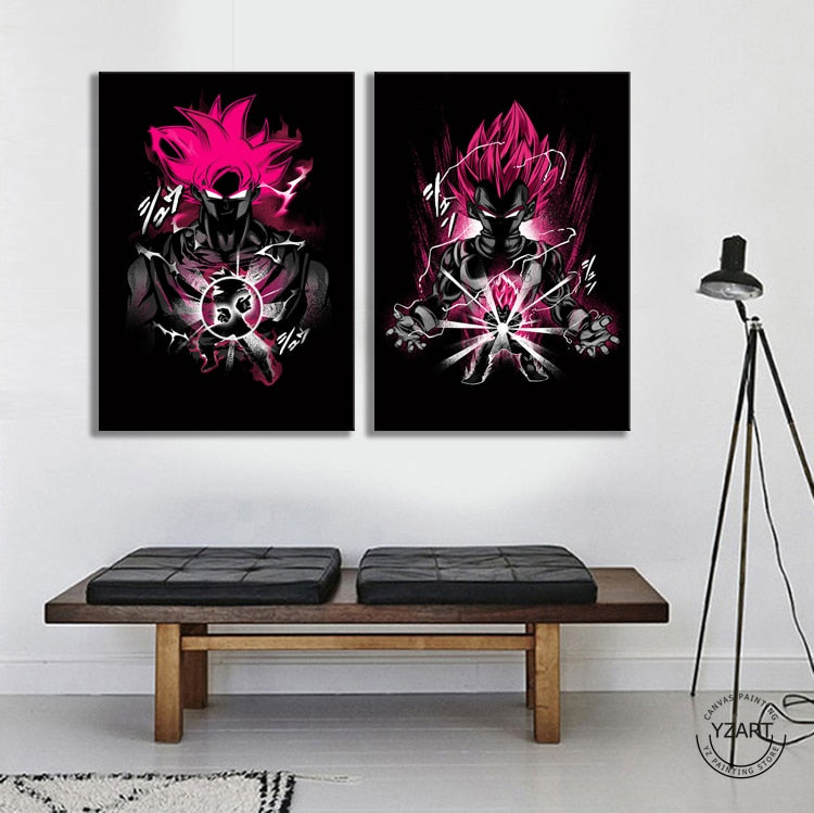 Super Saiyan God Goku and Vegeta Dragon Ball Anime 2 Pieces Canvas Wall Art