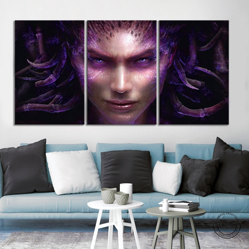 Queen of Blades StarCraft 2 Heart Of The Swarm 3 Pieces Canvas Wall Art