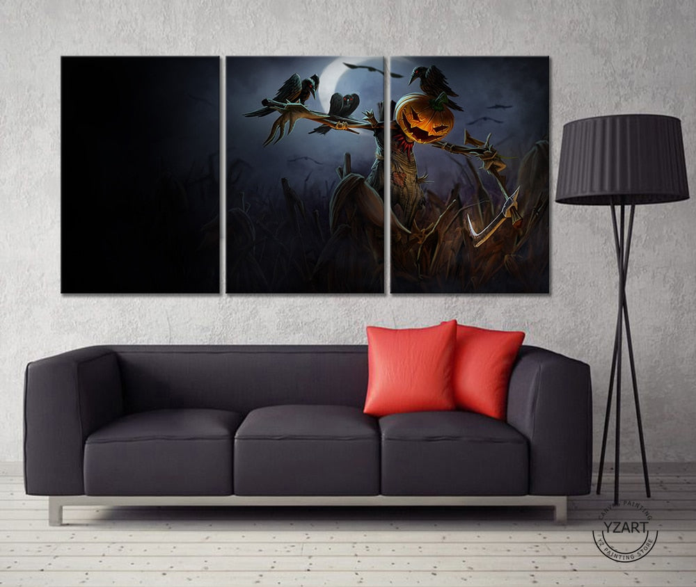 League of Legends Fiddlesticks On Halloween 3 Pieces Canvas Wall Art