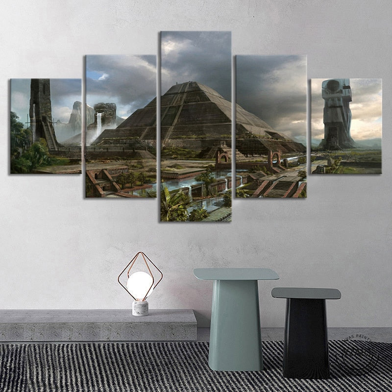 The Mayan Ruins Under the Starry Sky 5 Pieces Canvas Wall Art