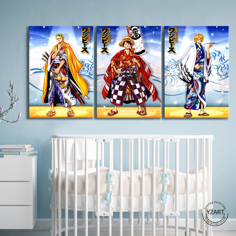 Luffy, Zoro and Sanji Wano Country ONE PIECE  3 Pieces Canvas Wall Art