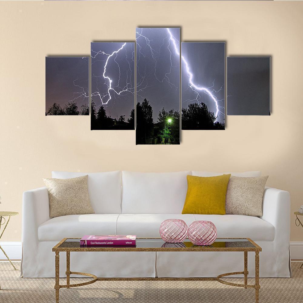 A Big Lightning In A Summer Storm Nature Canvas Wall Art