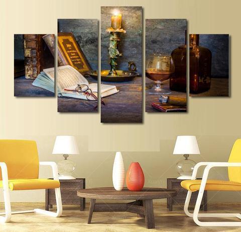 A Cosy Corner Candle With Book Wine Canvas Wall Art