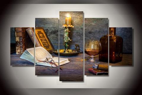A Cosy Corner Candle With Book Wine Canvas Wall Art