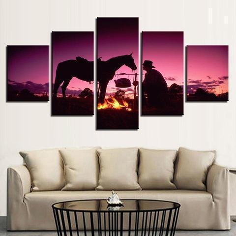 A Cowboy And His Horse Animal Canvas Wall Art