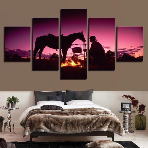 A Cowboy And His Horse Animal Canvas Wall Art