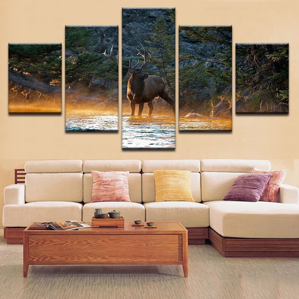 A Deer And Lake Animal Canvas Wall Art