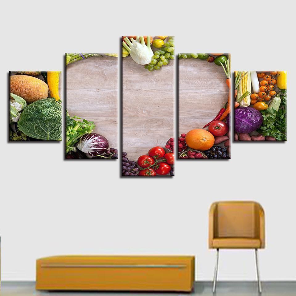 A Heart Made With Vegetables And Fruits Kitchen Canvas Wall Art