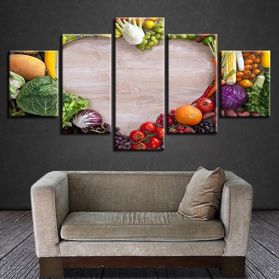 A Heart Made With Vegetables And Fruits Kitchen Canvas Wall Art