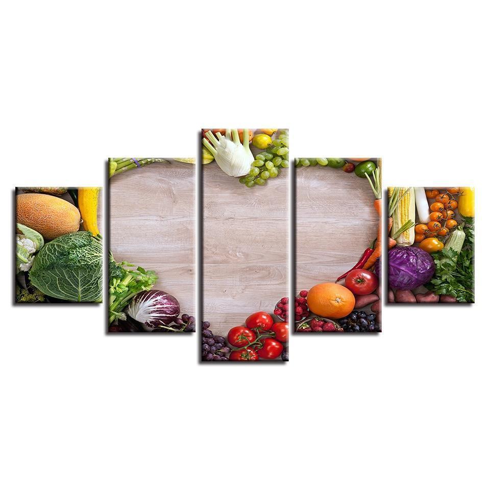 A Heart Made With Vegetables And Fruits Kitchen Canvas Wall Art