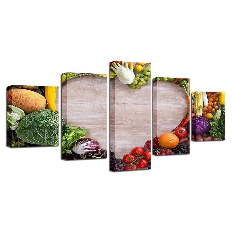 A Heart Made With Vegetables And Fruits Kitchen Canvas Wall Art