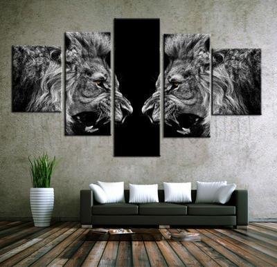 A Roaring Brown Eyes Lions Black &amp;amp; White Abstract Canvas Wall Art