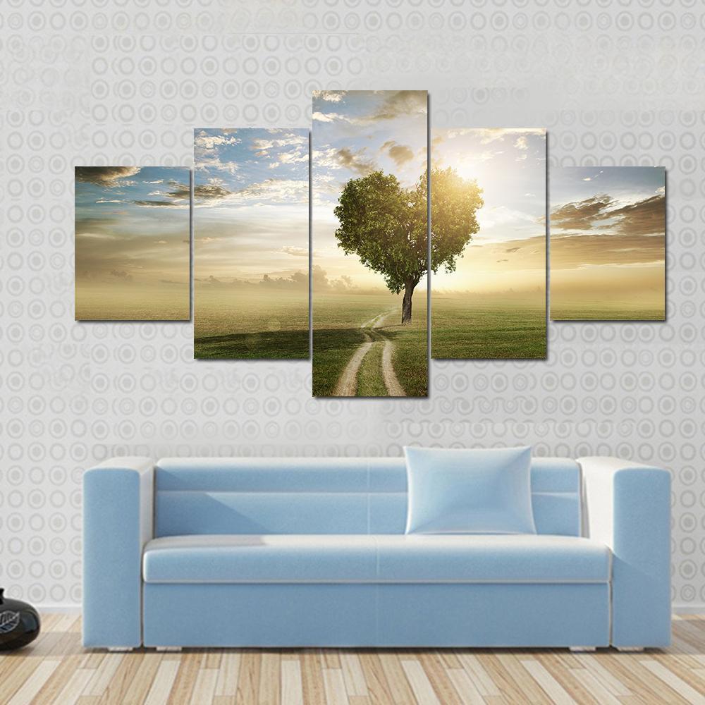 A Tree Made In The Shape Of A Heart At Sunset Nature Canvas Wall Art