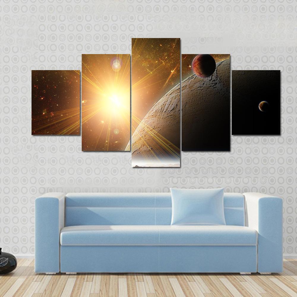 A View Of Planet, Moons And The Universe Space Canvas Wall Art