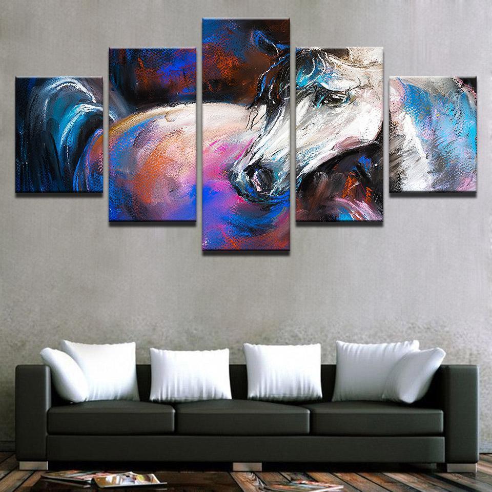 Abstract Animal White Horse Animal Canvas Wall Art