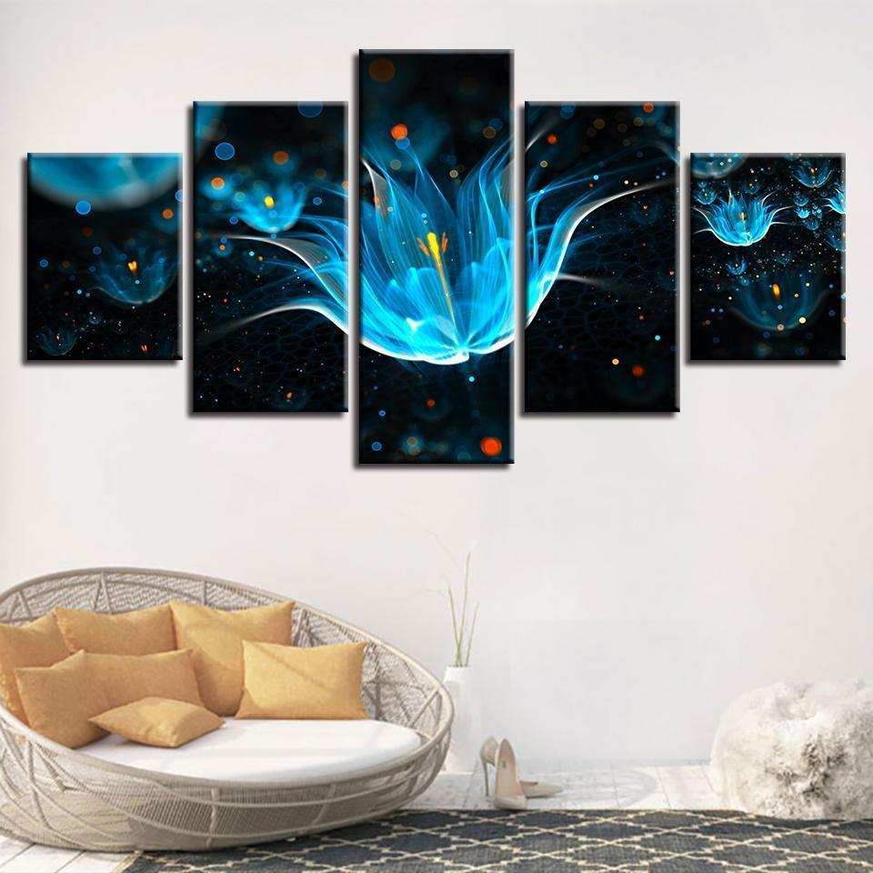 Abstract Blue Flowers Animal Canvas Wall Art