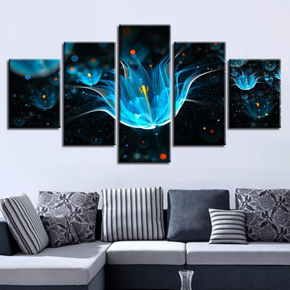 Abstract Blue Flowers Animal Canvas Wall Art