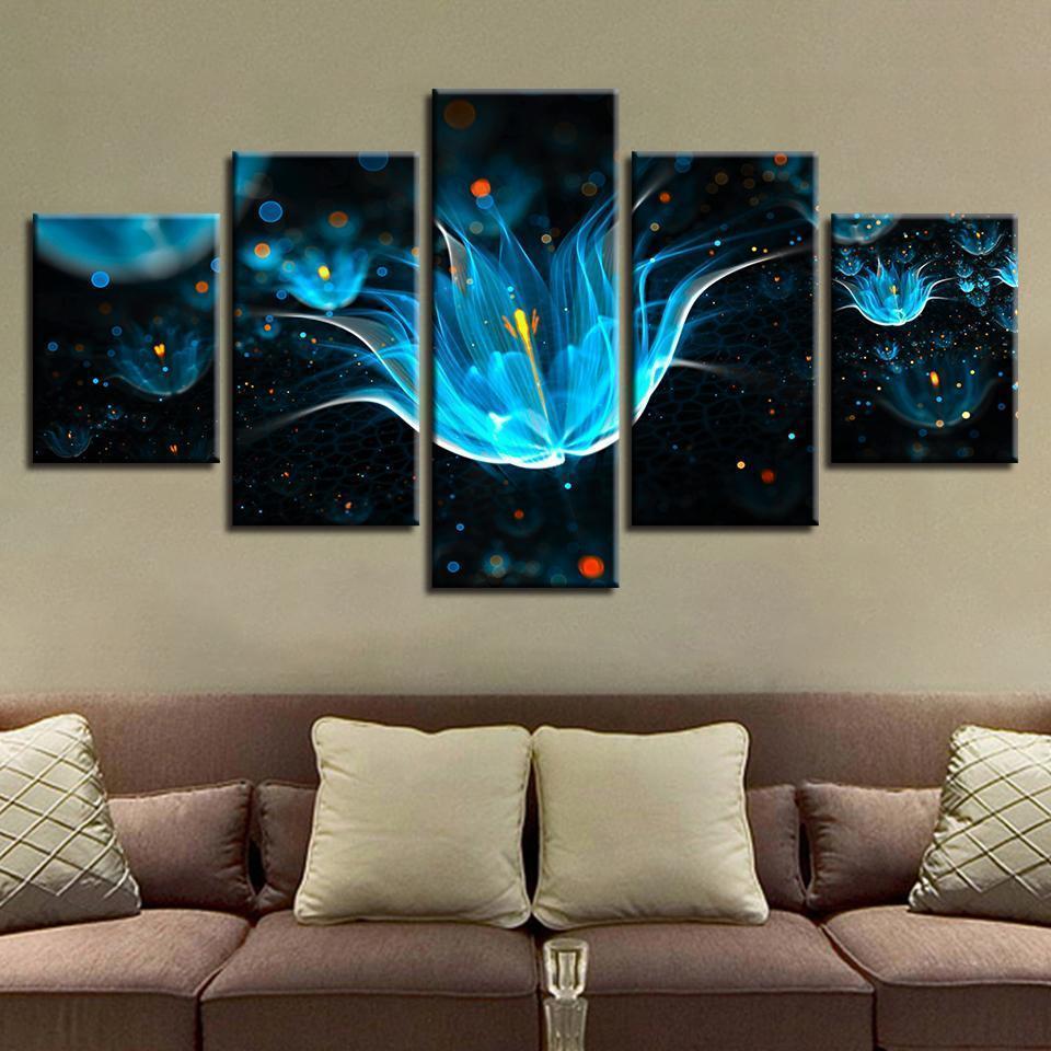 Abstract Blue Flowers Animal Canvas Wall Art
