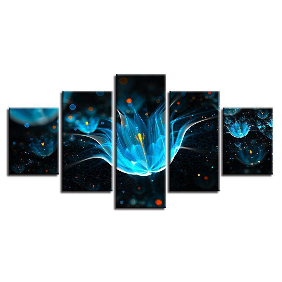 Abstract Blue Flowers Animal Canvas Wall Art