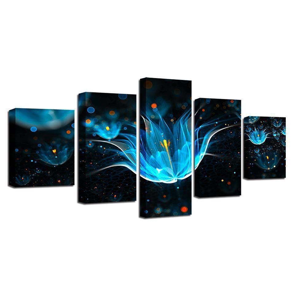 Abstract Blue Flowers Animal Canvas Wall Art