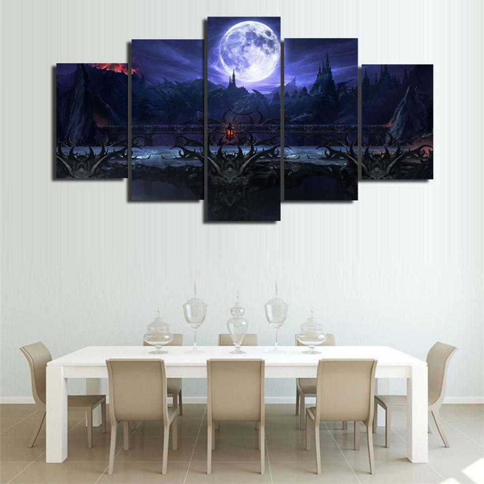 Abstract Blue Sky White Moon Landscape Nature Canvas Wall Art