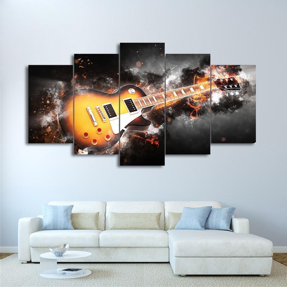 Abstract Flame Guitar Music Canvas Wall Art