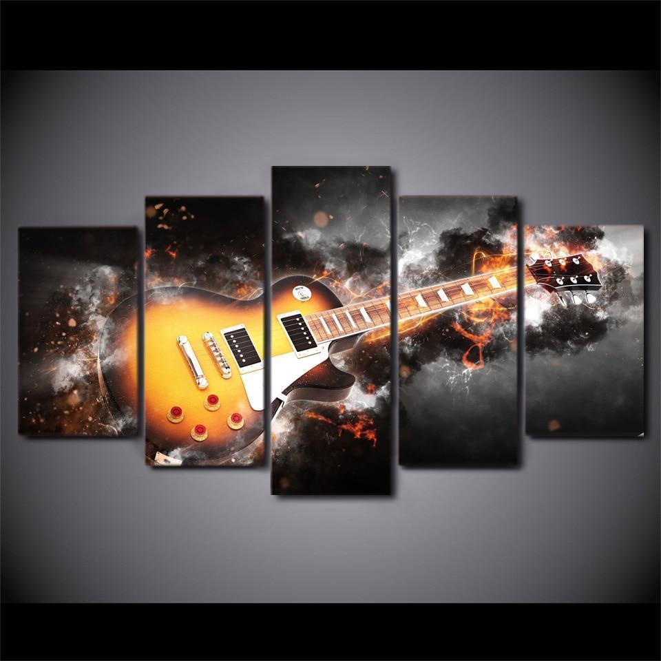 Abstract Flame Guitar Music Canvas Wall Art