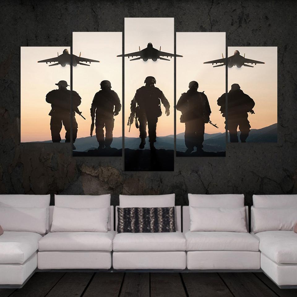 Abstract Flat Soldiers Army Canvas Wall Art