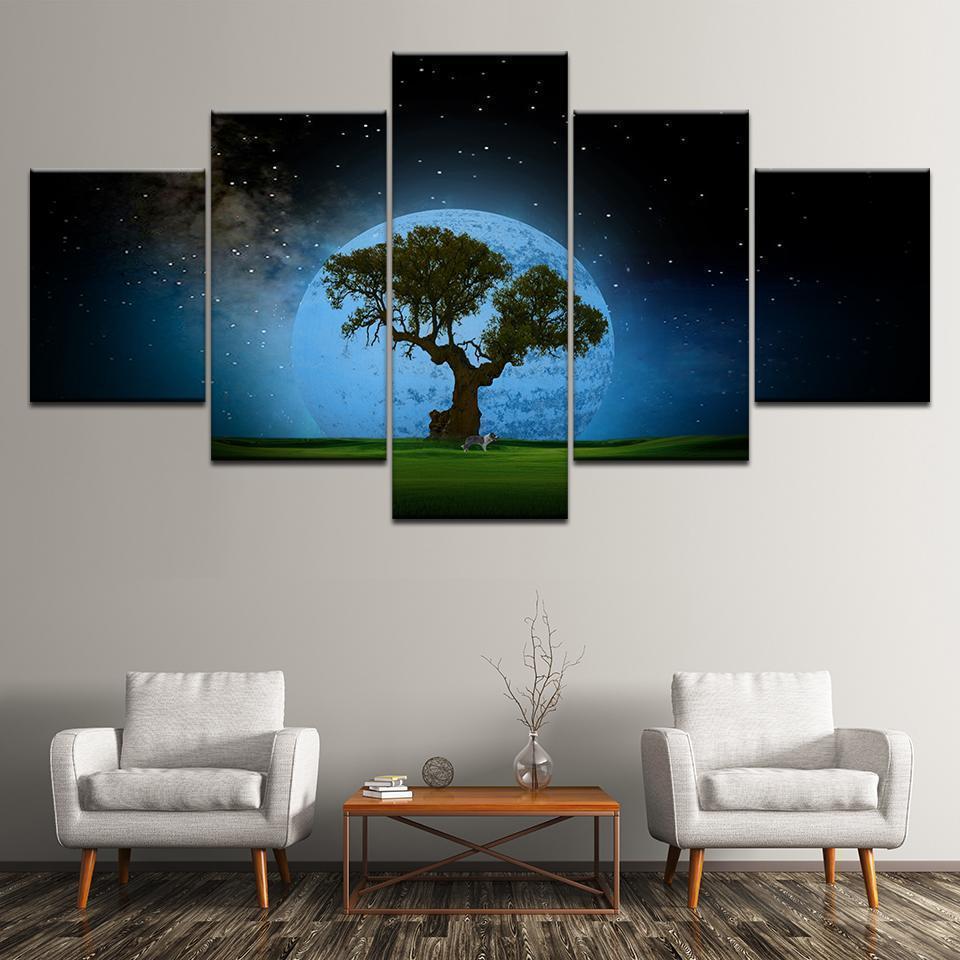 Abstract Tree Moon Night View Nature Canvas Wall Art