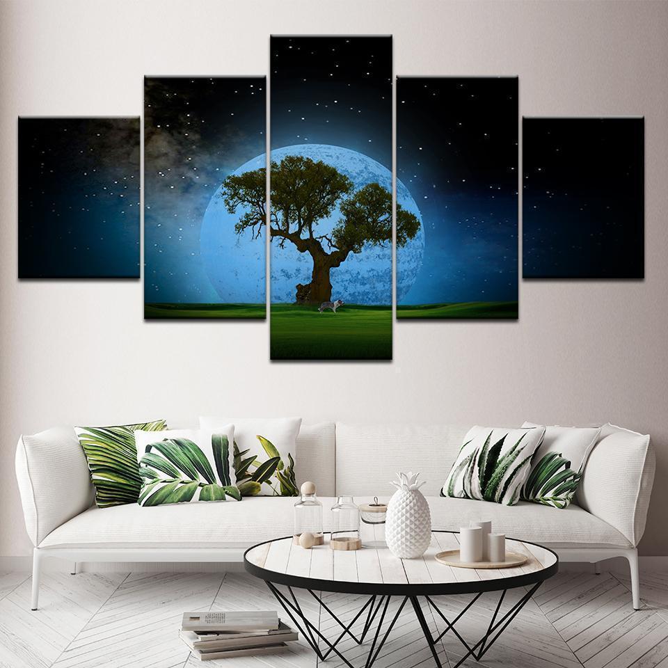Abstract Tree Moon Night View Nature Canvas Wall Art