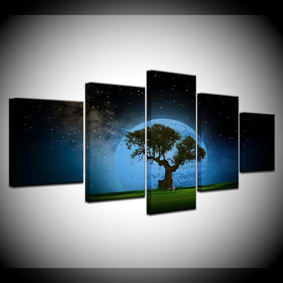 Abstract Tree Moon Night View Nature Canvas Wall Art