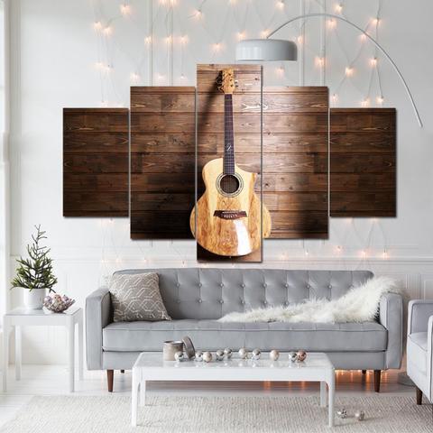 Acoustic Guitar on Wood Music Canvas Wall Art